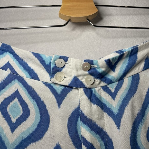 Skemo Blue White Ikat Wide Leg Pants Sz L - Picture 2 of 5